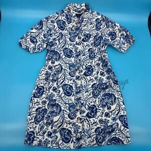 Charter Club Blue & White Floral 100% Cotton Plus Size Women's Dress Size XXL